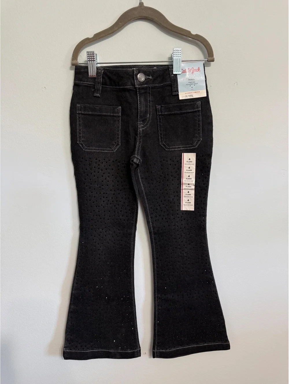 Cat & Jack Girls' Size 4 Black Flare Jeans with Studded Detailing
